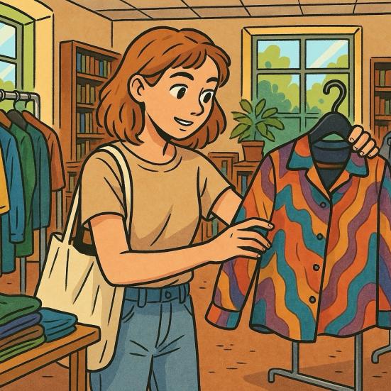 Ung kvinde kigger på en jakke i en tøjbutik